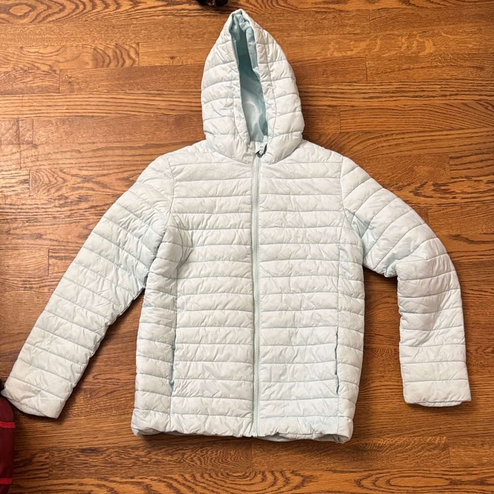 Lands' End Kids Sky Blue Hooded Primaloft Puffer Coat size 10-12